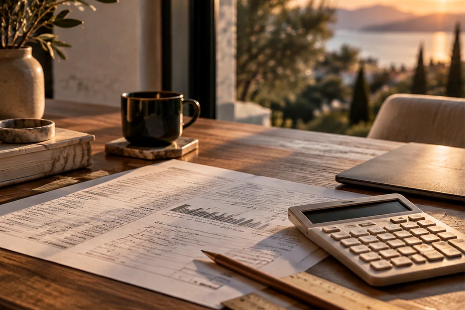 Documento de un préstamo con anotaciones junto a una calculadora